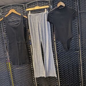 SHEIN Black and Gray Boot Cut Pants Set